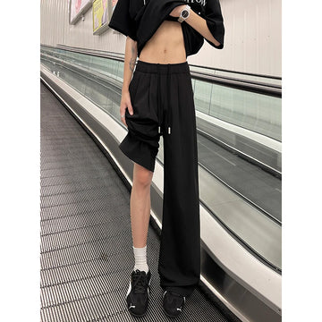 Summer Pink Thin Pants Men Fashion Black Casual Pants Men Streetwear Hip-hop Loose Wide Leg Pants Mens Ice Silk Trousers
